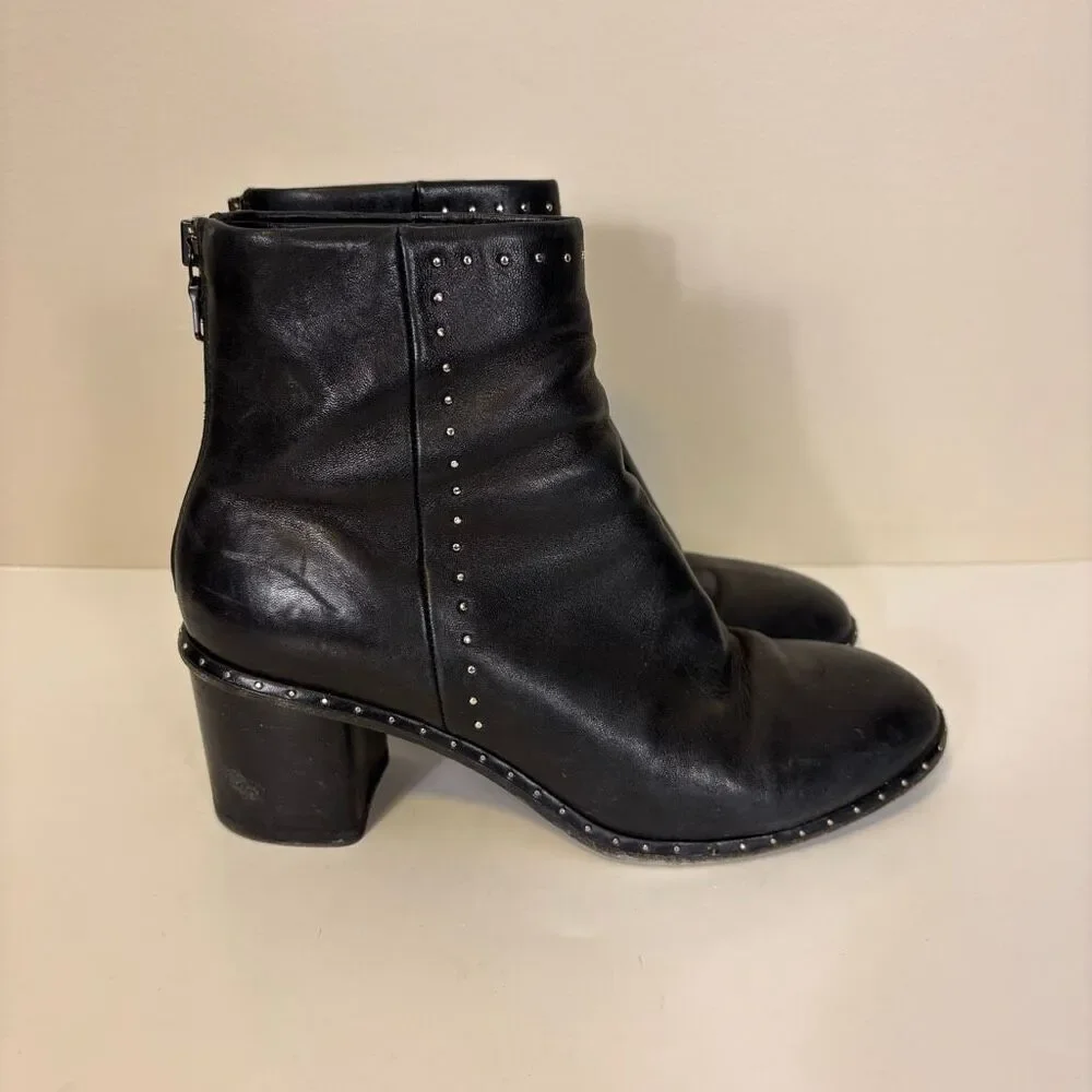 Rag &‎ Bone Black Leather Studded Detail Zipper Back Booties 7